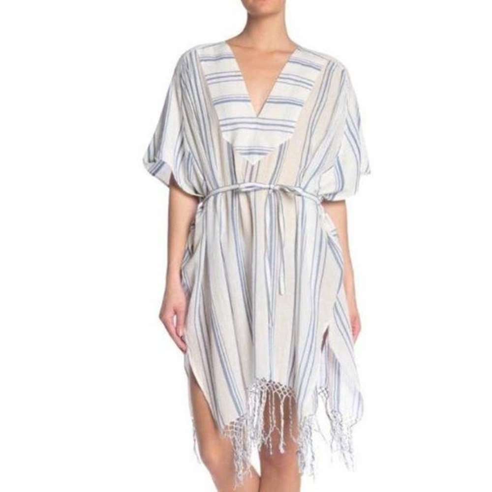 Frame Blue White Stripe Cotton Gauze Cover Up Sarong NWT Women's One Size